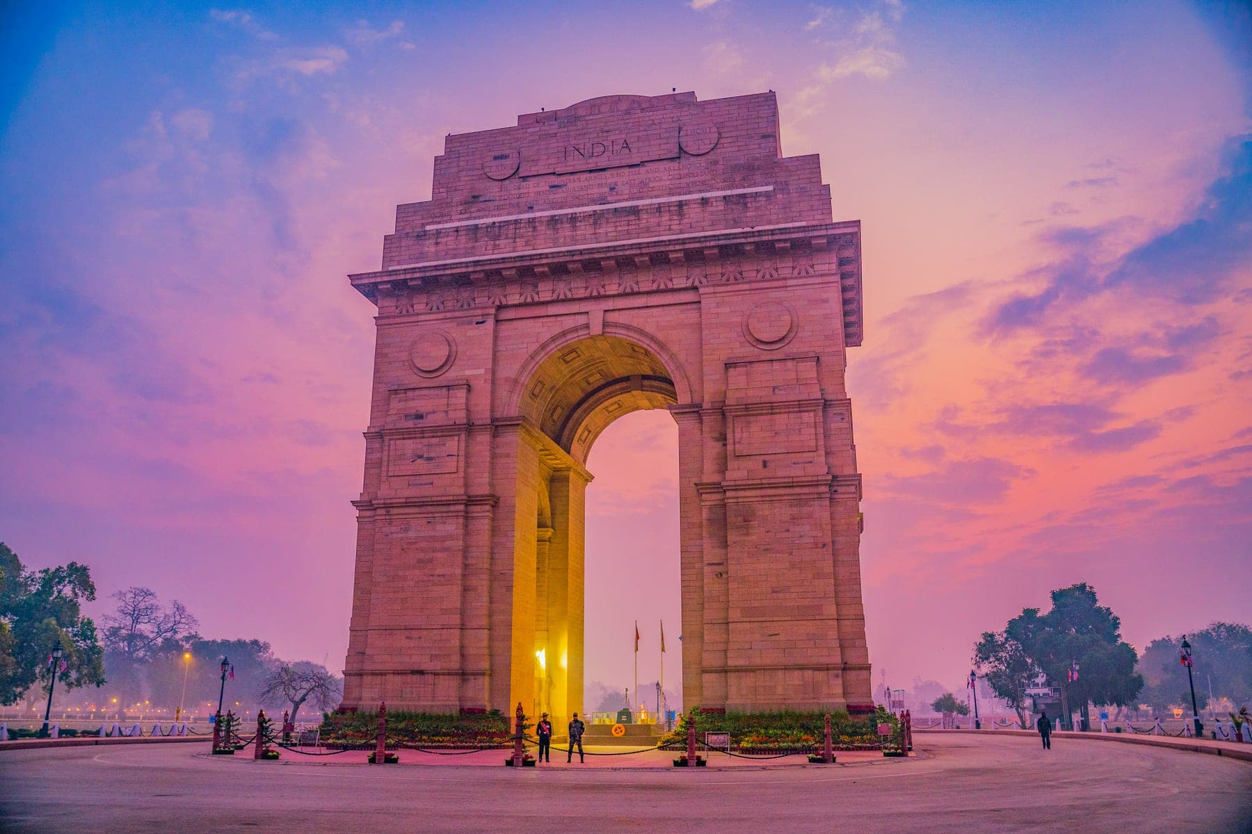 The India Gate monument in New Delhi at dusk